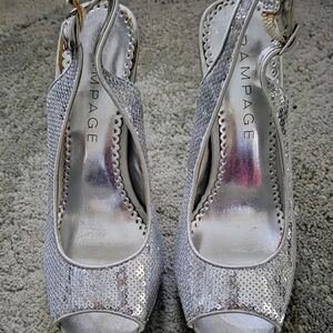 Rampage Sparkling Silver Peep-Toe Heels